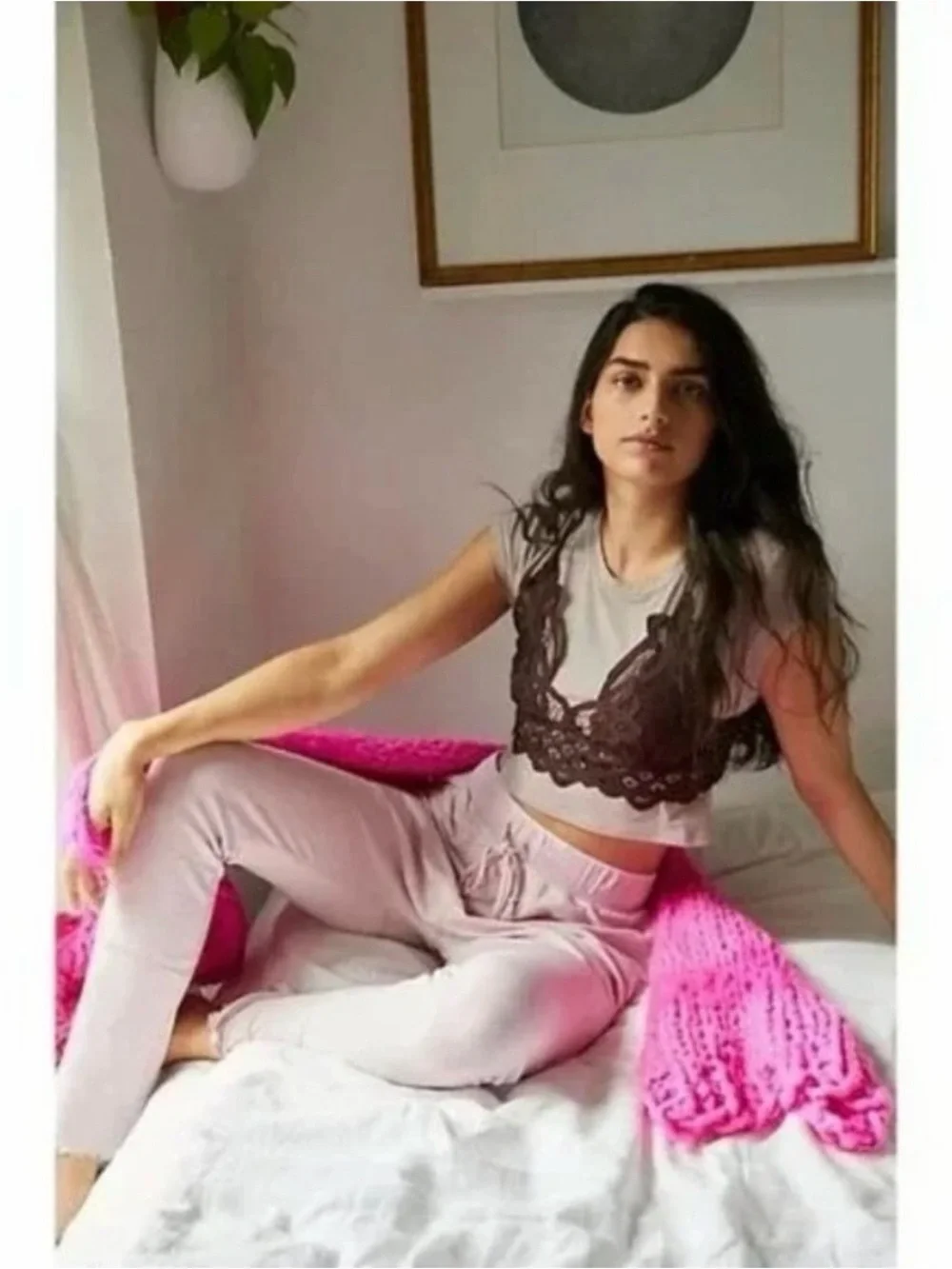 Free People Intimately Cozy All Day Harem Joggers Daytime Fireworks Med GUC Pink